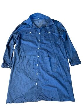 2XL Blue Denim Button-Down Shirt Dress with Pockets - Plus Size